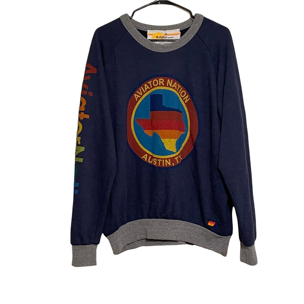 Aviator Nation Navy Sweatshirt with Multicolor Logo
